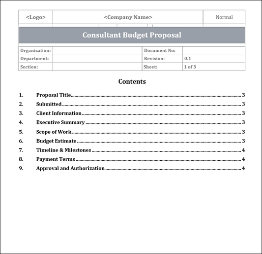 Consultant Budget Proposal Template Free Download