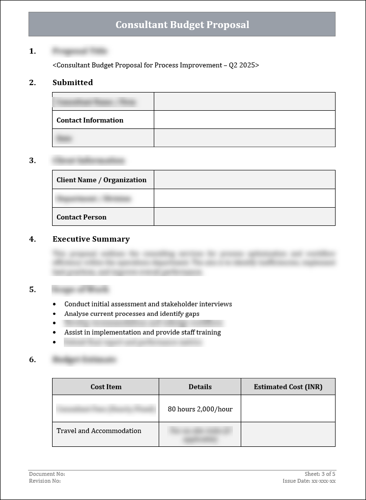 Consultant Budget Proposal Template Free Download