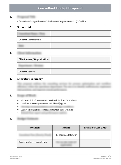 Consultant Budget Proposal Template Free Download