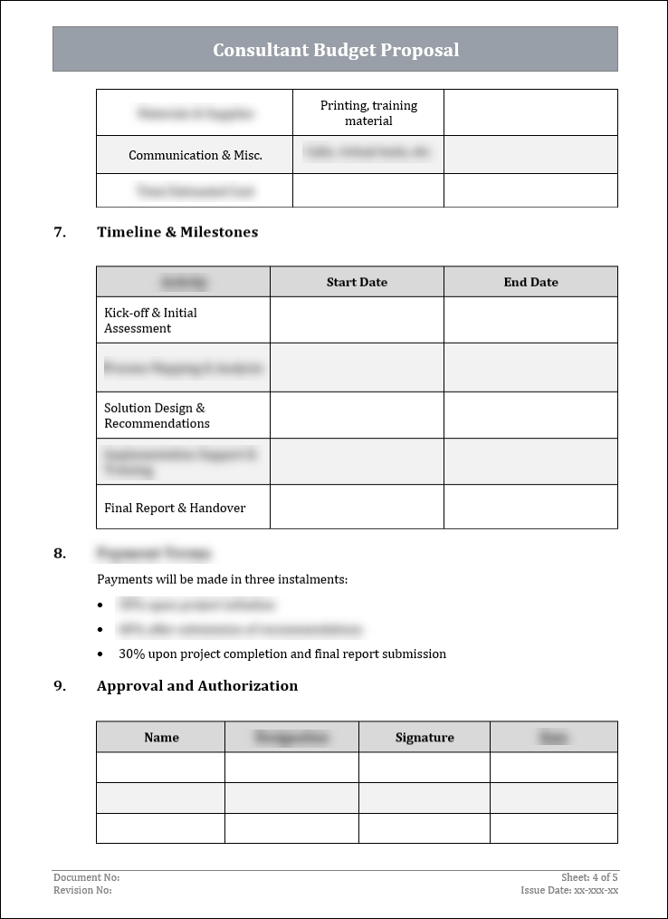 Consultant Budget Proposal Template Free Download