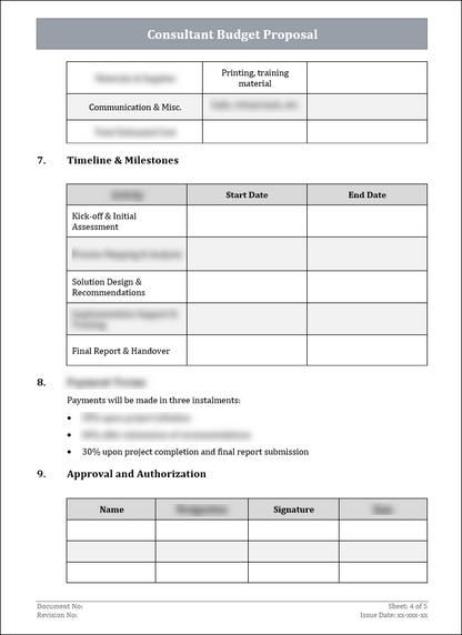 Consultant Budget Proposal Template Free Download