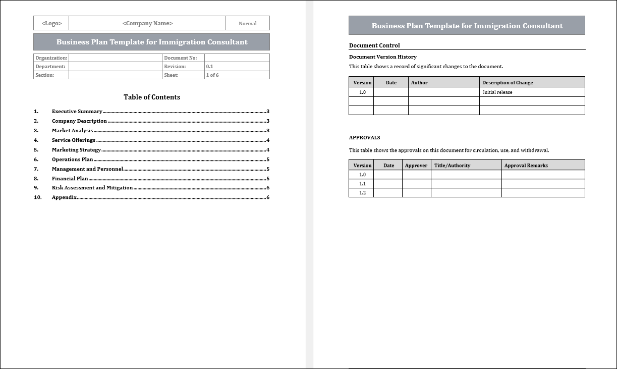 Business Plan Template for Immigration Consultant Free Download