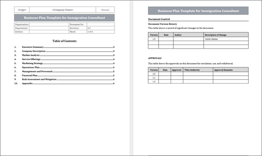 Business Plan Template for Immigration Consultant Free Download