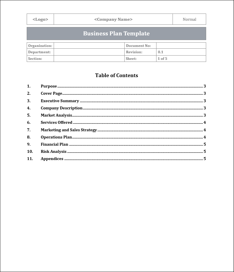 Business Plan Template Free Download