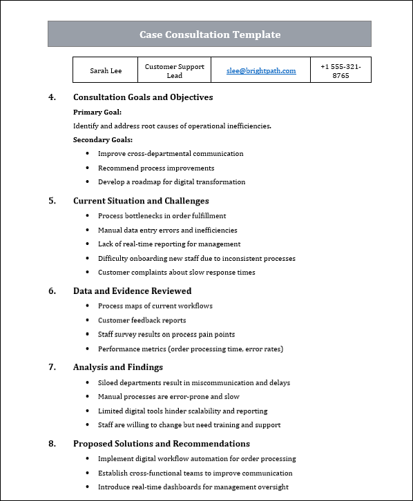 Case Consultation Template Free Download