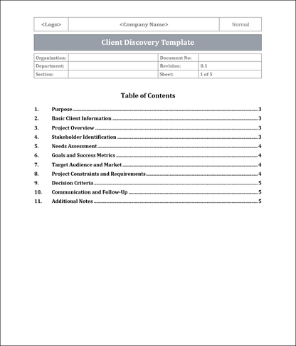 Client Discovery Template Free Download
