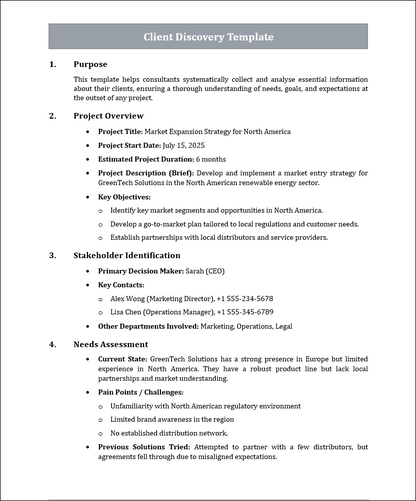 Client Discovery Template Free Download