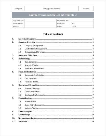 Company Evaluation Report Template Free Download