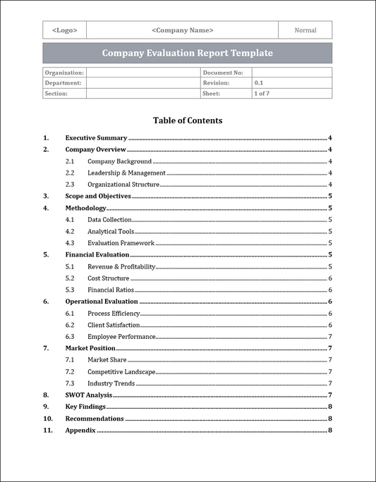Company Evaluation Report Template Free Download