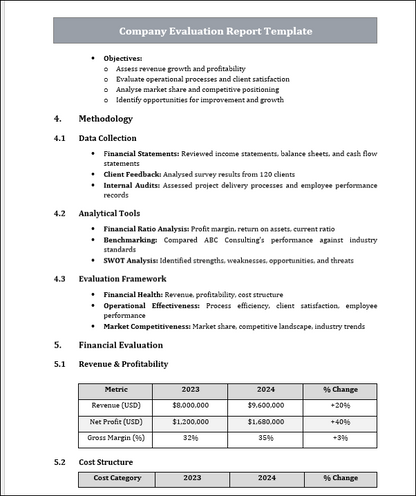 Company Evaluation Report Template Free Download