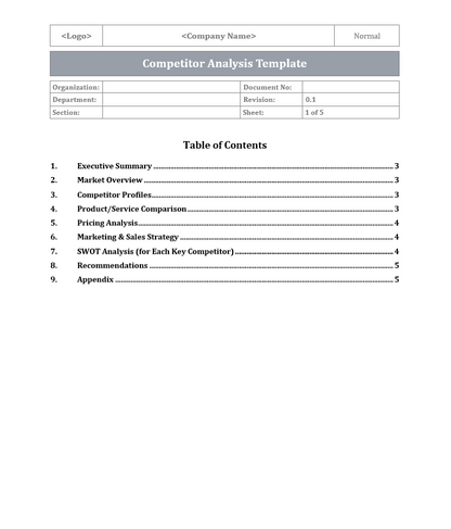 Competitor Analysis Template Free Download