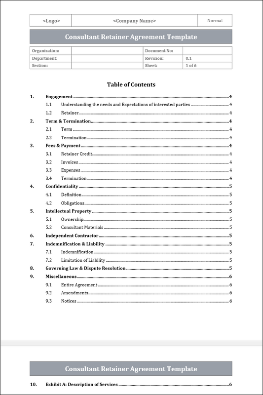 Consultant Retainer Agreement Template Free Download