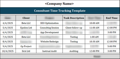 Consultant Time Tracking Template Free Download