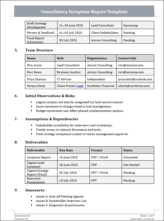 Consultancy Inception Report Template