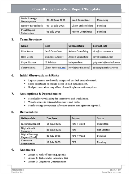 Consultancy Inception Report Template