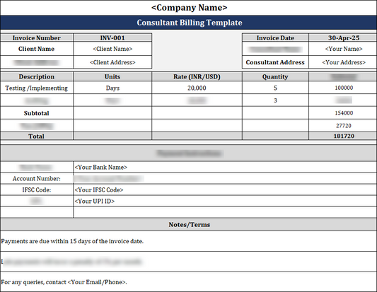 Consultant Billing Template Free Download