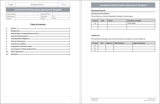 Consultant Hold Harmless Agreement Template Free Download 