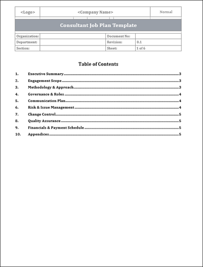 FREE Consultant Job Plan Template