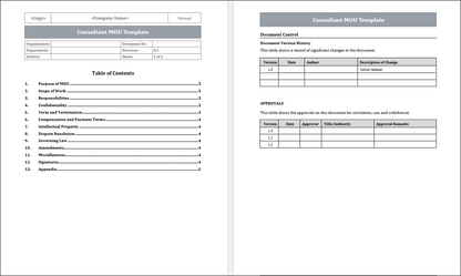Consultant MOU Template Free Downloads