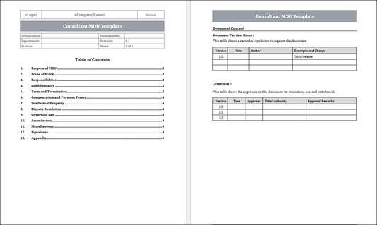 Consultant MOU Template Free Downloads