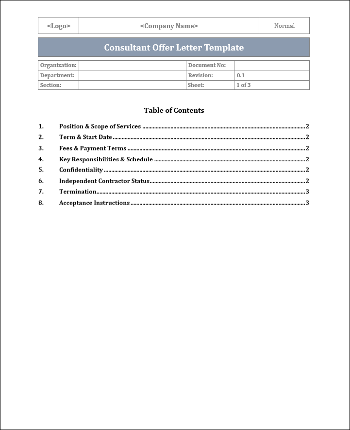 Consultant Offer Letter Template Free Download
