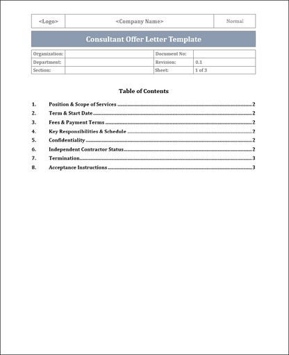 Consultant Offer Letter Template Free Download
