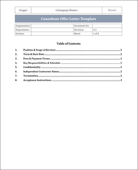 Consultant Offer Letter Template Free Download