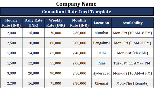 Consultant Rate Card Template
