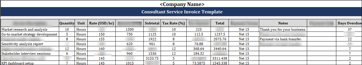 FREE Consultant Service Invoice Template

