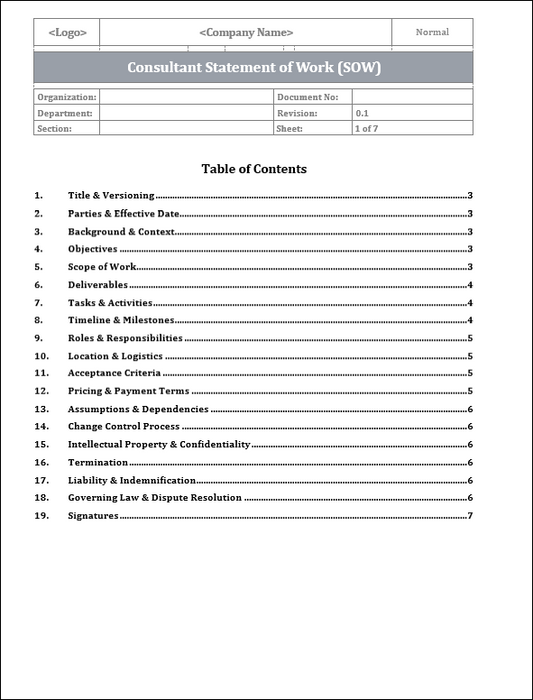 FREE Consultant Statement of Work Template (SOW)