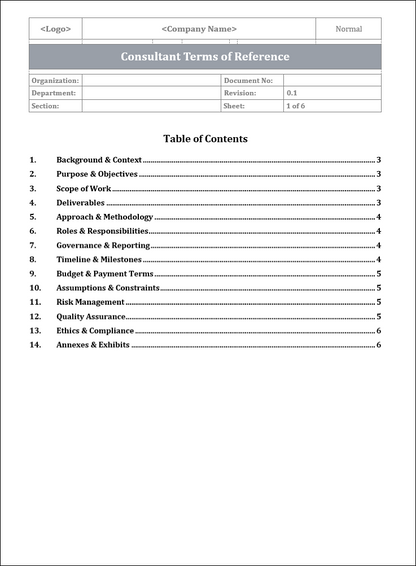FREE Consultant Terms of Reference