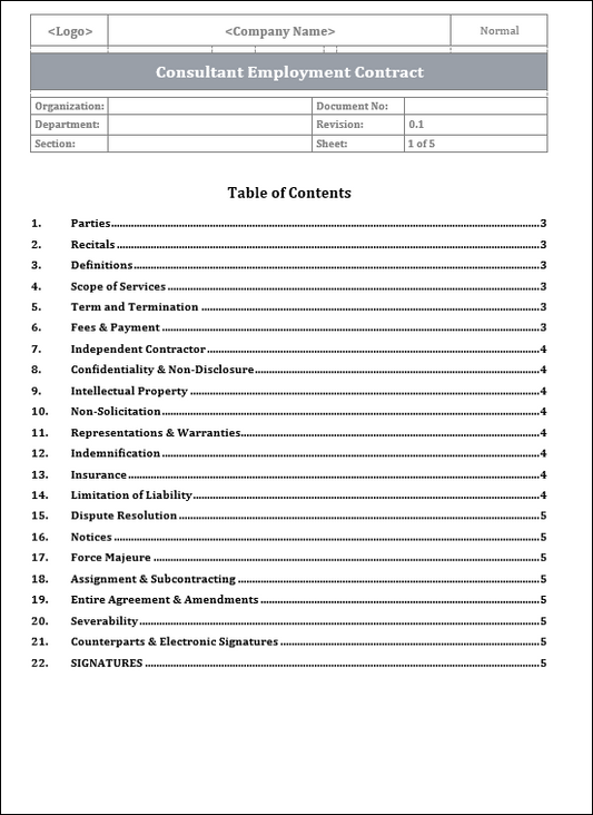 FREE Consultant Employment Contract Template

