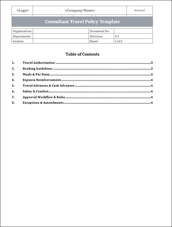 FREE Consultant Travel Policy Template