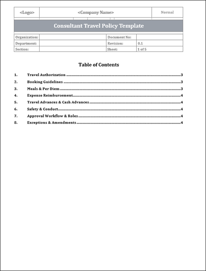 FREE Consultant Travel Policy Template