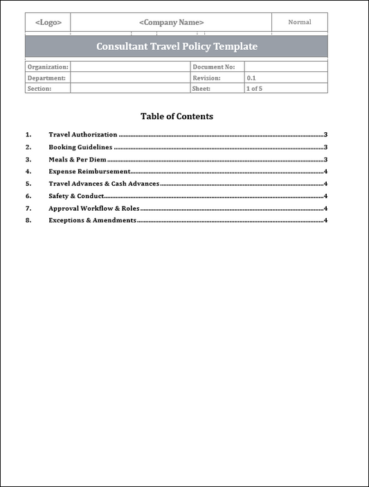 FREE Consultant Travel Policy Template
