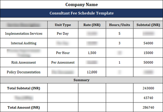 Consultant Fee Schedule Template Free Download