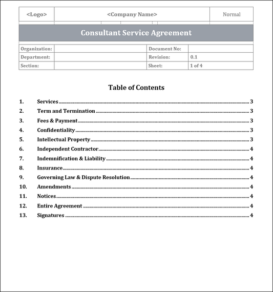 FREE Consultant Service Agreement
