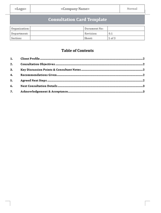 Consultation Card Template