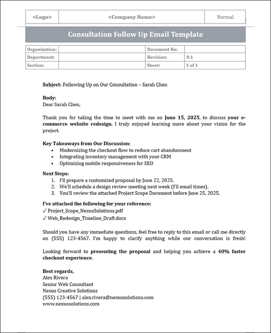 Consultation Follow up Email Template

