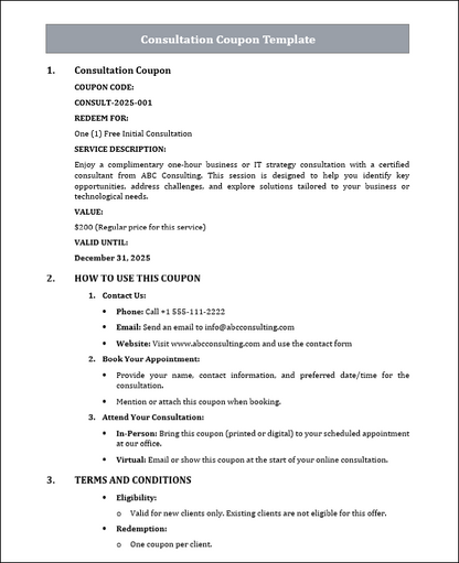 Consultation Coupon Template Free Download