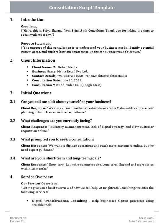Consultation Script Template Free Download – Consultant Docs