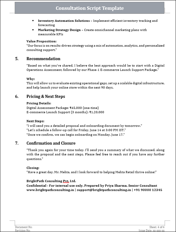 Consultation Script Template Free Download