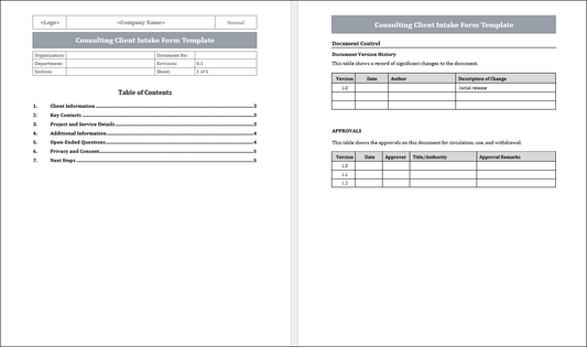 Consulting Client Intake Form Template Free Download