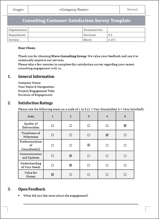 Consulting Customer Satisfaction Survey Template
