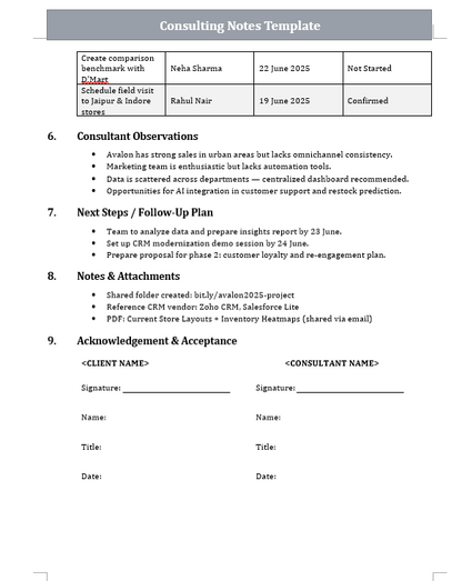 Consulting Notes Template Free Download