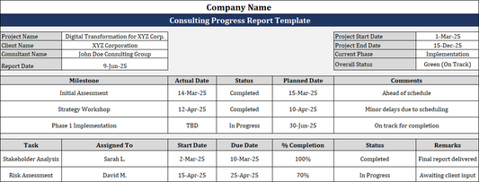 Consulting Progress Report Template Free Download