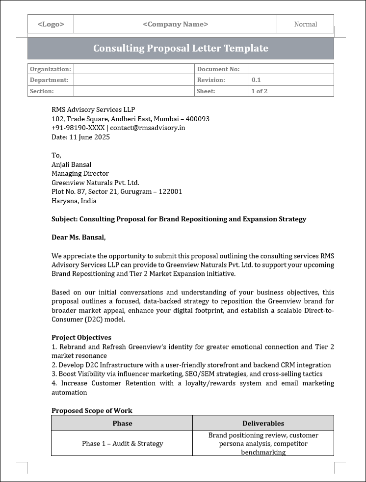 Consulting Proposal Letter
