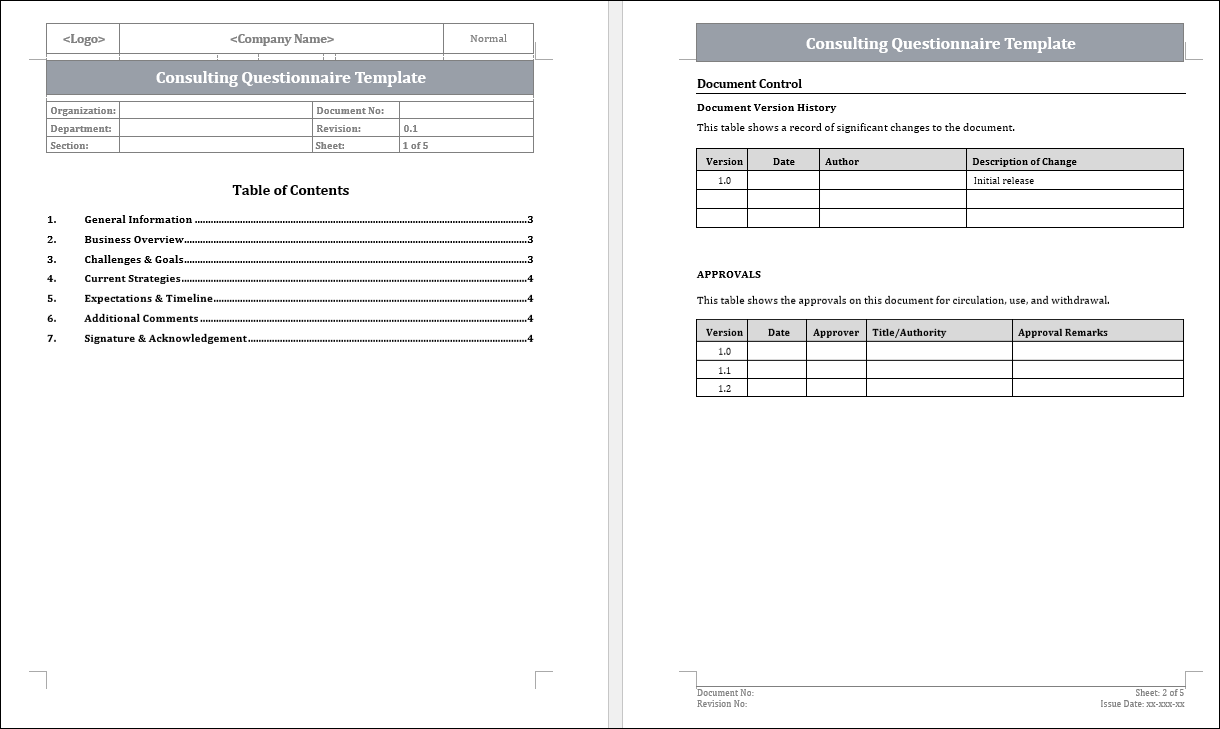 Consulting Questionnaire Template