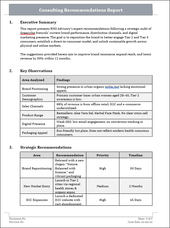 Consulting Recommendations Report Template Free Download – Consultant Docs