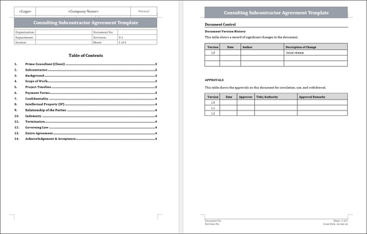 Consulting Subcontractor Agreement Template Free Download 
